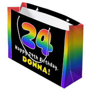 Sacola Para Presentes Grande 24.º aniversário: Arco-Íris Colorido nº 24, Nome P