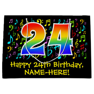 Sacola Para Presentes Grande 24.º Aniversário - Símbolos Musicais Coloridos,