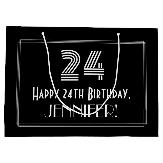 Sacola Para Presentes Grande 24.o aniversário — Art Deco Inspirou "24" e nome (Verso)