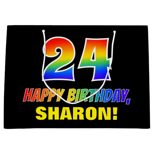 Sacola Para Presentes Grande 24.o aniversário: Negrito, Divertido, Simples, Arc (Frente)