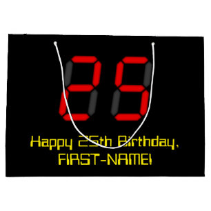 Sacola Para Presentes Grande 25 Aniversário: Estilo de Relógio Digital Vermelho