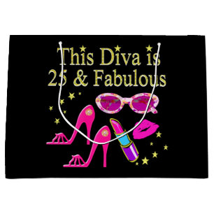 SACOLA PARA PRESENTES GRANDE 25 BIRTHDAY FABULOUS DIVA DESIGN