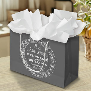 Sacola Para Presentes Grande 25o Aniversário de casamento personalizado