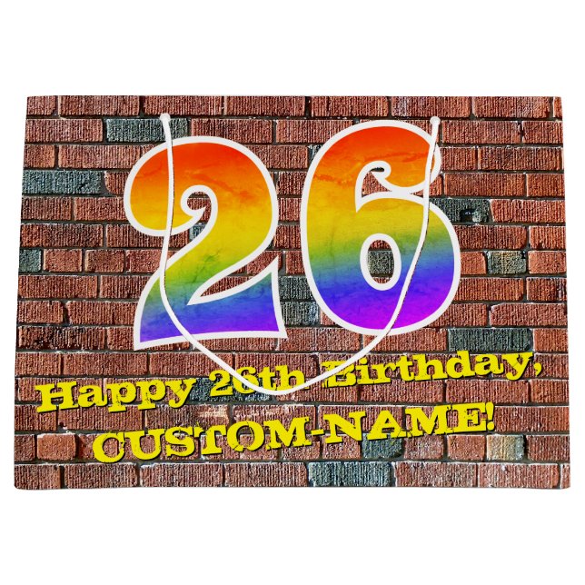 Sacola Para Presentes Grande 26 de aniversário: Arco-Íris divertido inspirado n (Frente)