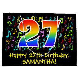 Sacola Para Presentes Grande 27.º Aniversário - Símbolos Musicais Coloridos, Ra