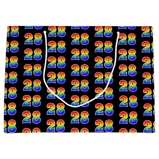 Sacola Para Presentes Grande 28º aniversário: Divertido Evento Arco-Íris Número (Frente)