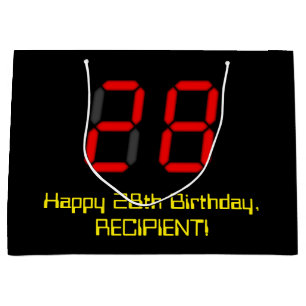 Sacola Para Presentes Grande 28.º aniversário: Estilo de Relógio Digital Vermel