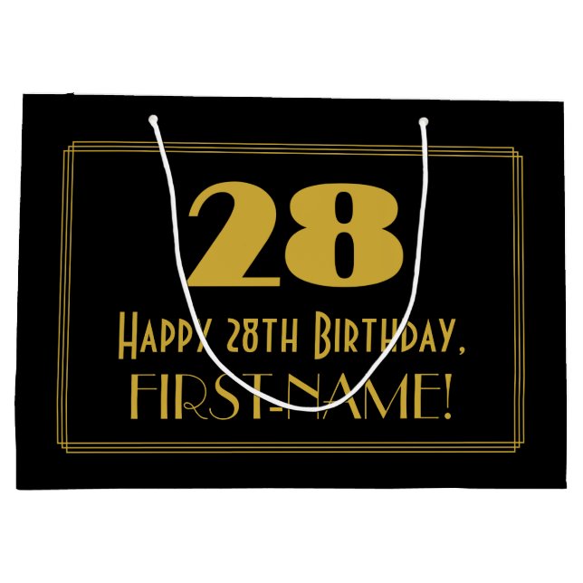Sacola Para Presentes Grande 28.o aniversário — Art Deco Inspirou Olhar "28" &  (Verso)