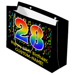 Sacola Para Presentes Grande 28.o aniversário - Símbolos de música coloridos