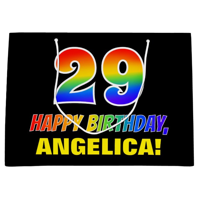 Sacola Para Presentes Grande 29º aniversário: Negrito, Divertido, Simples, Arco (Frente)