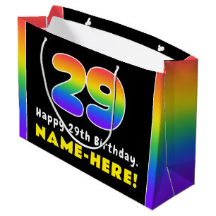 Sacola Para Presentes Grande 29.º aniversário: Arco-Íris Colorido nº 29, Nome P