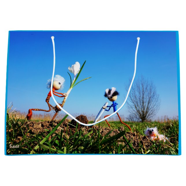 Sacola Para Presentes Grande 2 Fubby's die een bol krokus planten. (Frente)