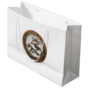 Sacola Para Presentes Grande [300] Dragão Oriental Dourado e negro