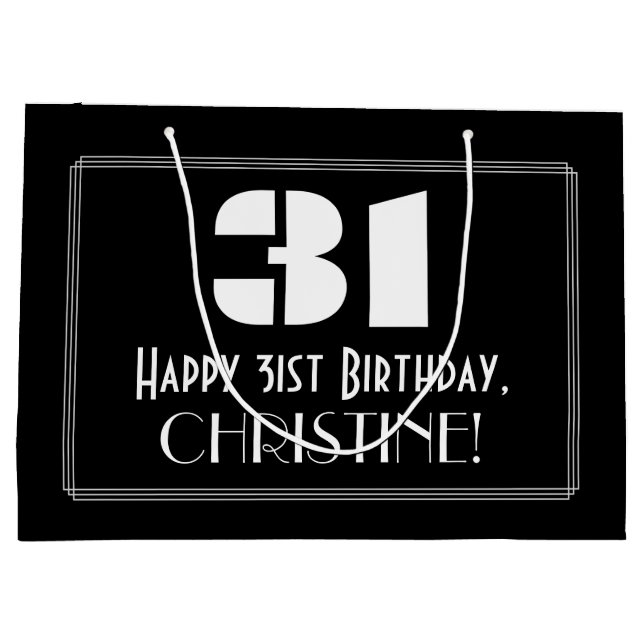 Sacola Para Presentes Grande 31º Aniversário ~ Arte Deco Inspirou "31" + Nome (Verso)