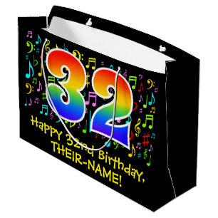 Sacola Para Presentes Grande 32º Aniversário - Símbolos Musicais Coloridos,