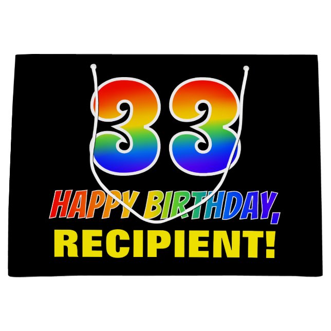 Sacola Para Presentes Grande 33º aniversário: Negrito, Divertido, Simples, Arco (Frente)