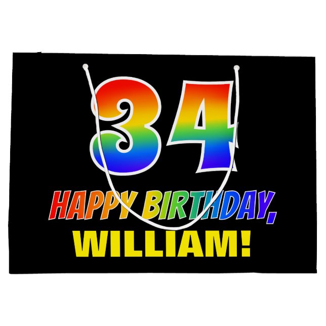 Sacola Para Presentes Grande 34º aniversário: Negrito, Divertido, Simples, Arco (Verso)