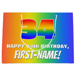 Sacola Para Presentes Grande 34º aniversário: Padrão Divertido e Colorido do Ar