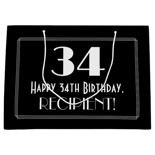 Sacola Para Presentes Grande 34.º Aniversário: Art Deco Inspirou Estilo "34", N (Frente)