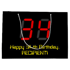 Sacola Para Presentes Grande 34.º aniversário: Estilo de Relógio Digital Vermel