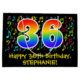 Sacola Para Presentes Grande 36.º aniversário - Símbolos de Música Coloridos, R