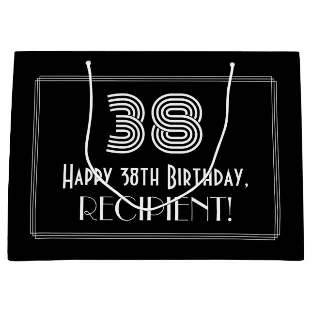 Sacola Para Presentes Grande 38.o aniversário — Art Deco Inspirou "38" & Nome (Frente)