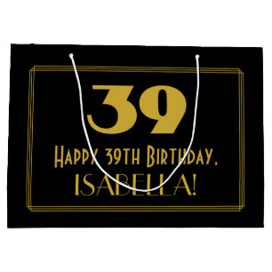 Sacola Para Presentes Grande 38.o Aniversário — Art Deco inspirou "39" e nom