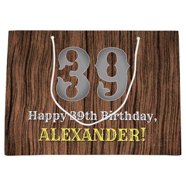 Sacola Para Presentes Grande 39º aniversário: Country Western Inspirou Olhar, N (Frente)