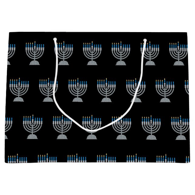 Sacola Para Presentes Grande 4ª Noite de Hanukkah Glitter Large Gift Bag (Frente)