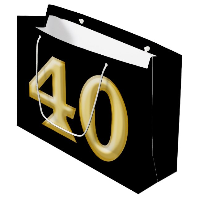 Sacola Para Presentes Grande 40 e aniversário preto fabuloso do ouro (Frente inclinada)