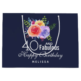 Sacola Para Presentes Grande 40 e Texto fabuloso - Aniversário com Flor de Aqua