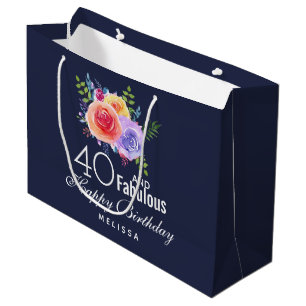 Sacola Para Presentes Grande 40 e Texto fabuloso - Aniversário com Flor de Aqua