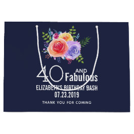 Sacola Para Presentes Grande 40 e Texto fabuloso - Aniversário com Flor de Aqua