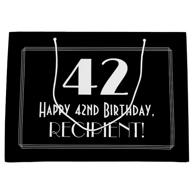 Sacola Para Presentes Grande 42º Aniversário: Art Deco Inspira Estilo "42", Nom (Frente)