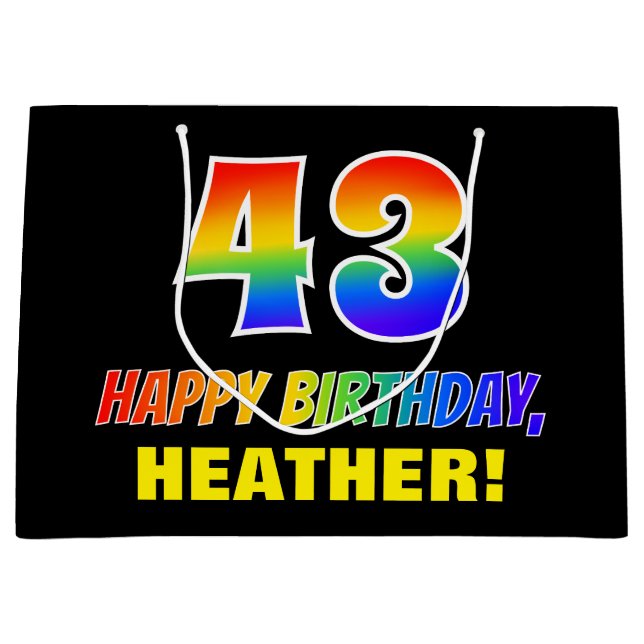 Sacola Para Presentes Grande 43º aniversário: Negrito, Divertido, Simples, Arco (Frente)