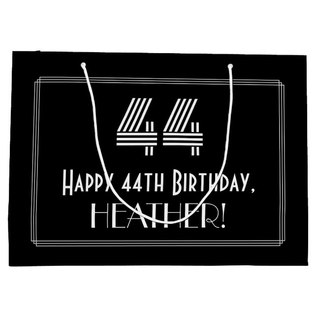 Sacola Para Presentes Grande 44 Aniversário — Art Deco Inspirou Olhar "44" & No (Verso)