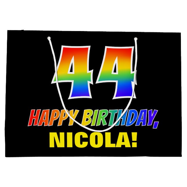 Sacola Para Presentes Grande 44 Aniversário: Negrito, Divertido, Simples, Arco- (Verso)