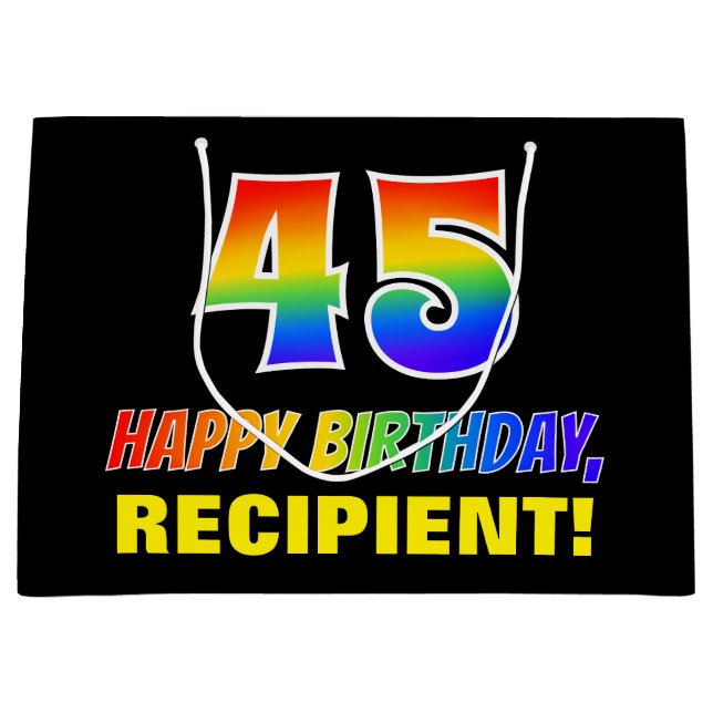 Sacola Para Presentes Grande 45º aniversário: Negrito, Divertido, Simples, Arco (Frente)