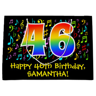 Sacola Para Presentes Grande 46º Aniversário - Símbolos Coloridos de Música, Ar