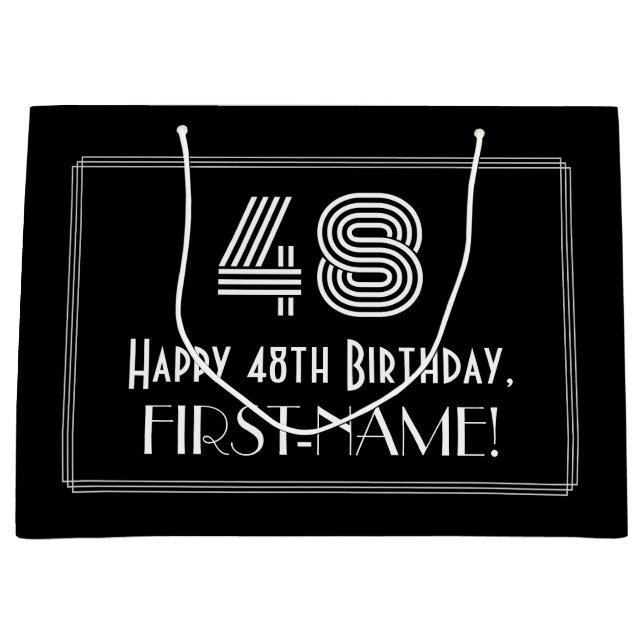 Sacola Para Presentes Grande 48.o aniversário — Art Deco Inspirou "48" & Nome (Frente)