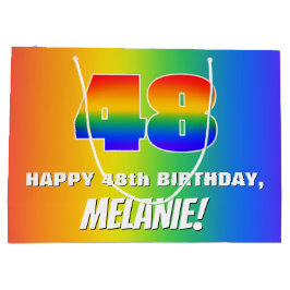 Sacola Para Presentes Grande 48th Birthday: Colorful, Fun Rainbow Pattern # 48
