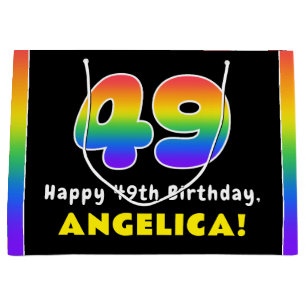 Sacola Para Presentes Grande 49º aniversário: Arco-Íris Colorido nº 49, Nome Pe