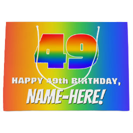 Sacola Para Presentes Grande 49th Birthday: Colorful, Fun Rainbow Pattern # 49