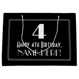 Sacola Para Presentes Grande 4.o aniversário: Art Deco Estilo Inspirado "4", N