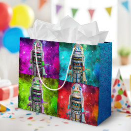 Sacola Para Presentes Grande 4 robôs de brinquedo de ficção científica galáxia