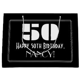 Sacola Para Presentes Grande 50º aniversário ~ Arte Deco Inspirou "50" + Nome