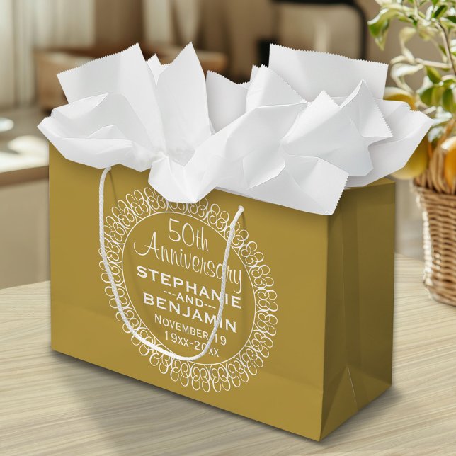 Sacola Para Presentes Grande 50º Aniversário de Casamento Personalizado (Custom Gift Bag)