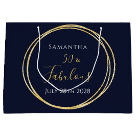 Sacola Para Presentes Grande 50º aniversário Marinho Dourado Partido Personaliz