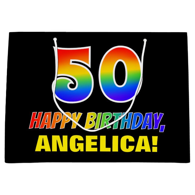 Sacola Para Presentes Grande 50º aniversário: Negrito, Divertido, Simples, Arco (Frente)