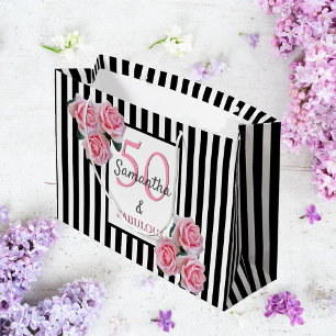 Sacola Para Presentes Grande 50 florais cor-de-rosa fabulosos listras brancas p